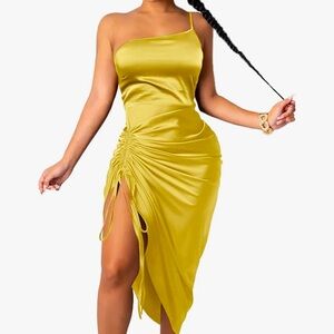 Elegant One-Shoulder Yellow Dress